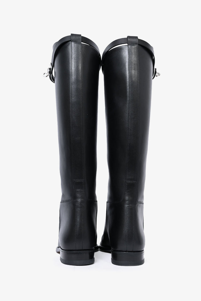 Hermes Black Smooth Leather 'Jumping' Riding Boots Size 38.5
