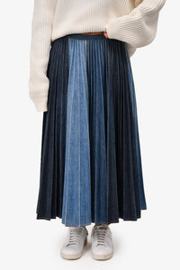Christian Dior 2021 Two Toned Pleated Denim Midi Skirt Size 40