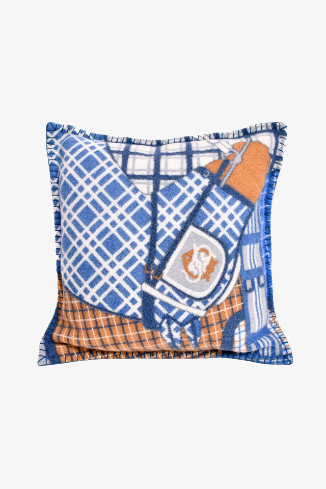 Hermes Navy/Brown Wool/Cashmere Patterned Pillow