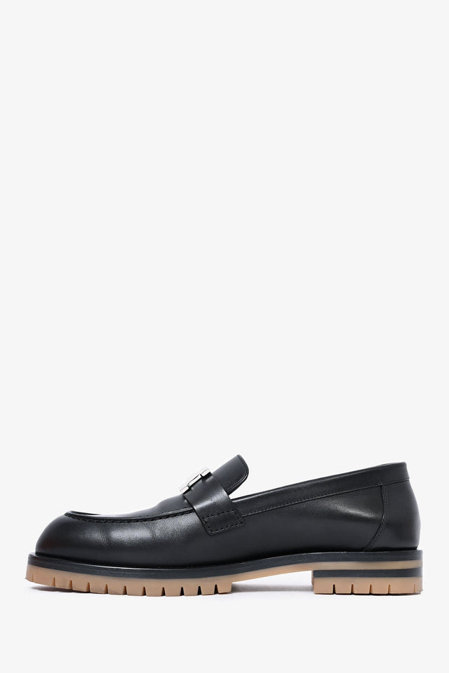 Hermes Black Leather Chunky H Loafers Size 37