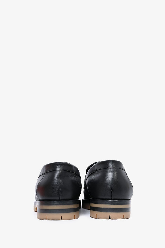 Hermes Black Leather Chunky H Loafers Size 37