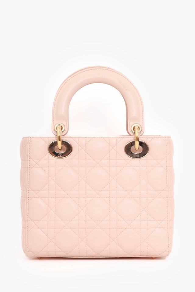 Christian Dior Light Pink Lambskin Small Lady Dior Top Handle