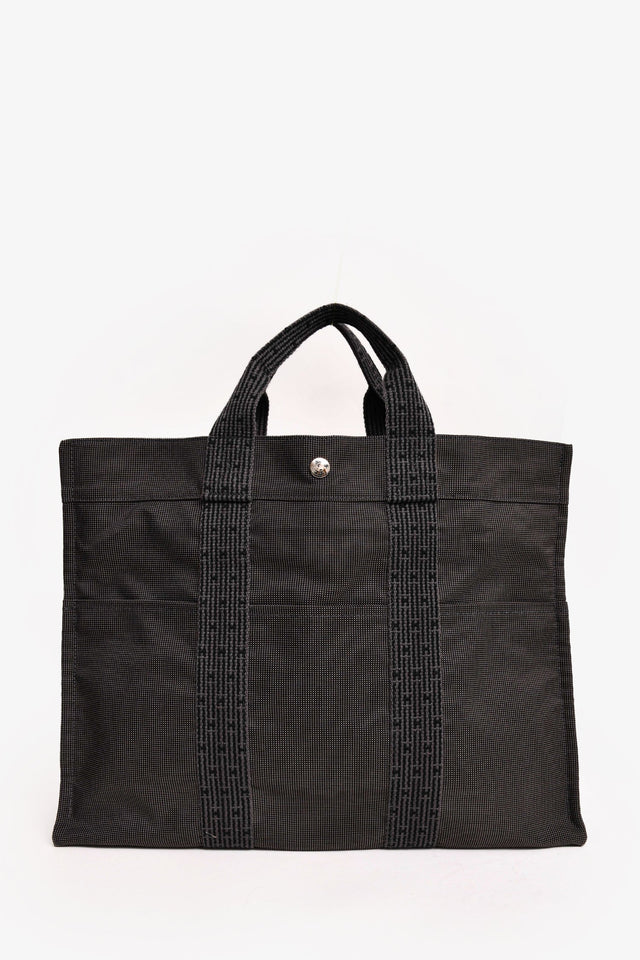 Hermes Grey Patterned Toile 'Herline' MM Tote