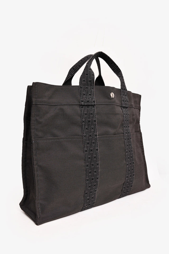 Hermes Grey Patterned Toile 'Herline' MM Tote