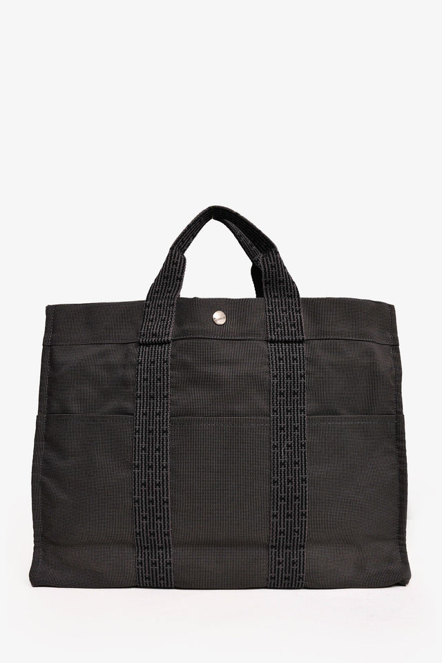 Hermes Grey Patterned Toile 'Herline' MM Tote
