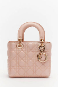 Christian Dior Pink Lambskin Cannage Mini Lady Dior Top Handle