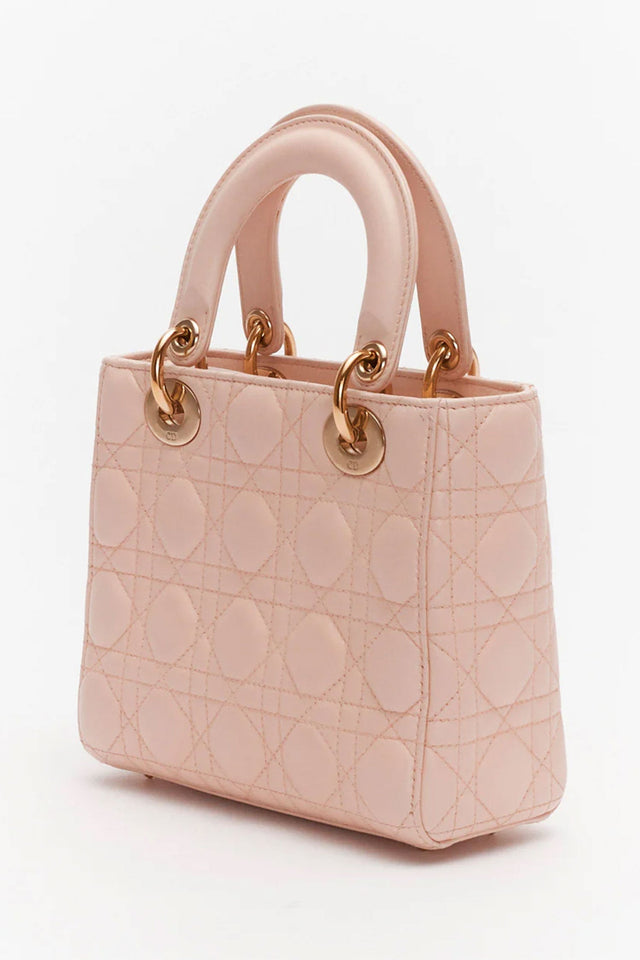 Christian Dior Pink Lambskin Cannage Mini Lady Dior Top Handle