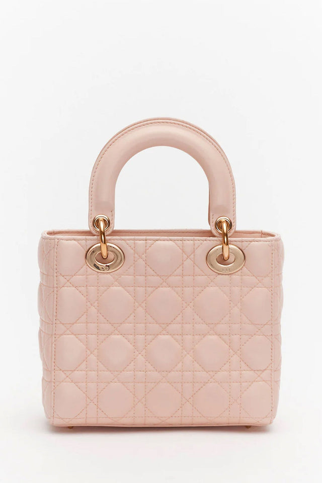 Christian Dior Pink Lambskin Cannage Mini Lady Dior Top Handle