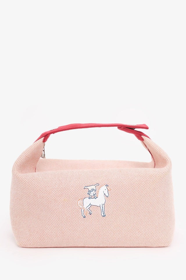Hermes Red/Beige Canvas Large Bride-A-Brac Pouch