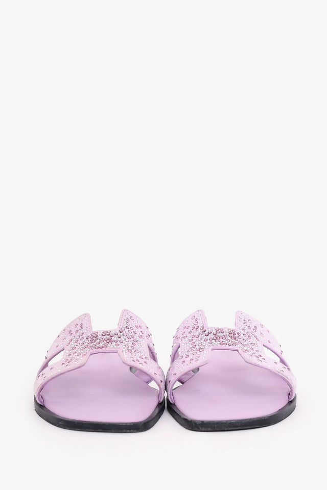 Hermes Purple Suede Crystal Oran Sandals Size 36.5
