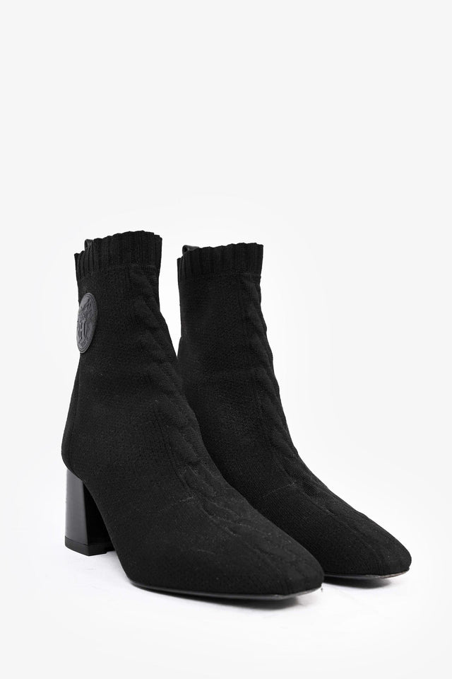 Hermes Black Knit Volver 60 Sock Boots Size 38.5