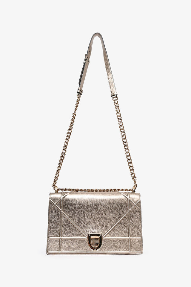 Christian Dior Gold Metallic Medium Diorama Shoulder Bag