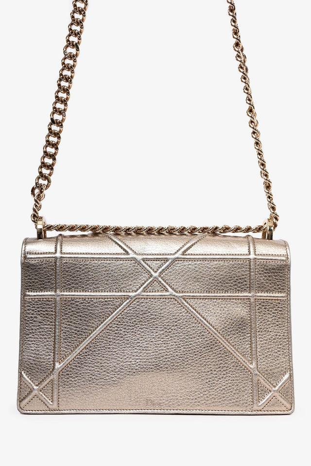 Christian Dior Gold Metallic Medium Diorama Shoulder Bag
