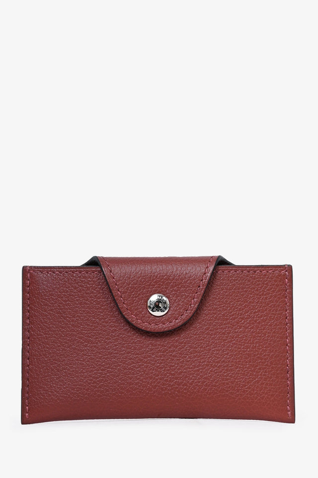 Hermes 2023 Burgundy Leather Snap Closure 'Iliade'  Wallet