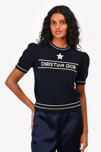 Christian Dior Blue Wool/Cashmere Logo Sweater Size 8 US