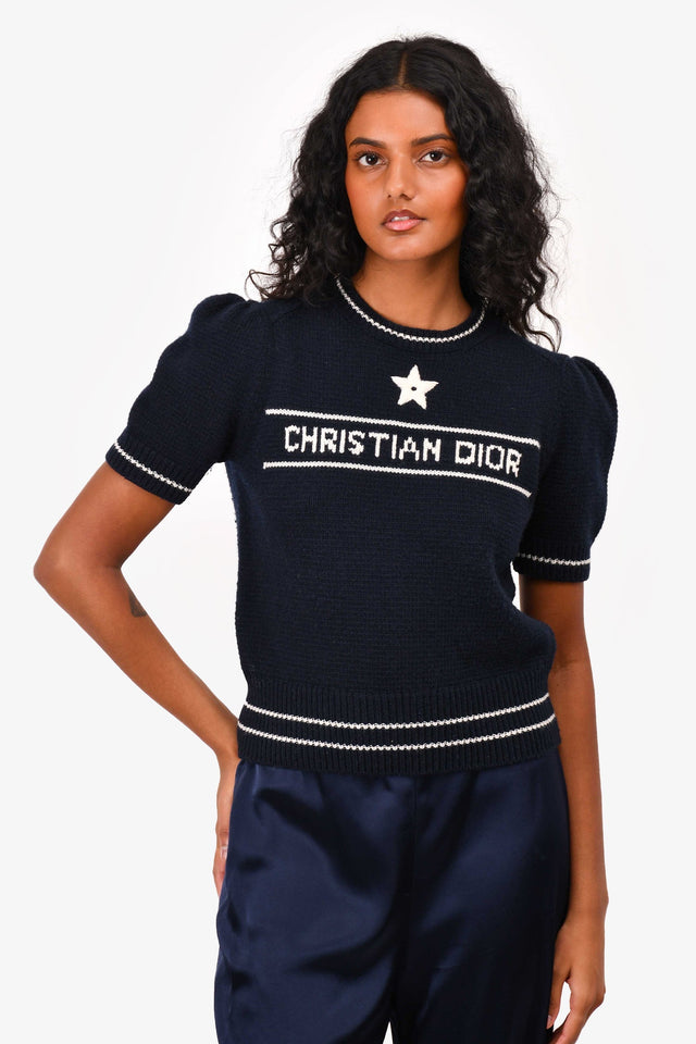 Christian Dior Blue Wool/Cashmere Logo Sweater Size 8 US
