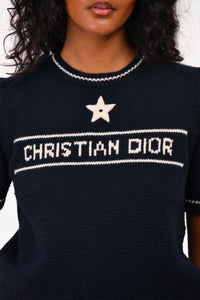 Christian Dior Blue Wool/Cashmere Logo Sweater Size 8 US