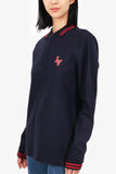 Louis Vuitton Navy/Red Wool Logo Embroidery Half Zip Sweater Size M