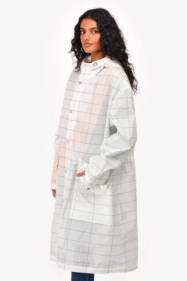 Hermes Sheer White/Multicolour Striped Panelled Rain Jacket Size 44