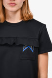 Prada Black Ruffled Logo Pocket Top Size 42