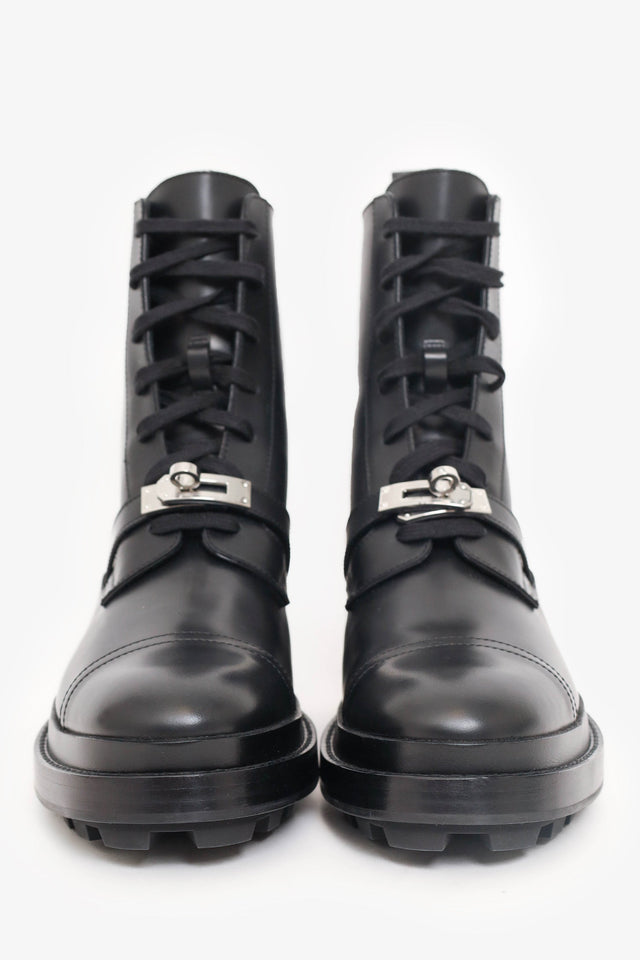 Hermes Black Glossed Calfskin Funk Ankle Boots Size 39