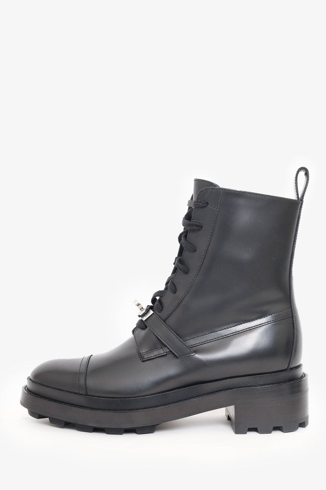 Hermes Black Glossed Calfskin Funk Ankle Boots Size 39