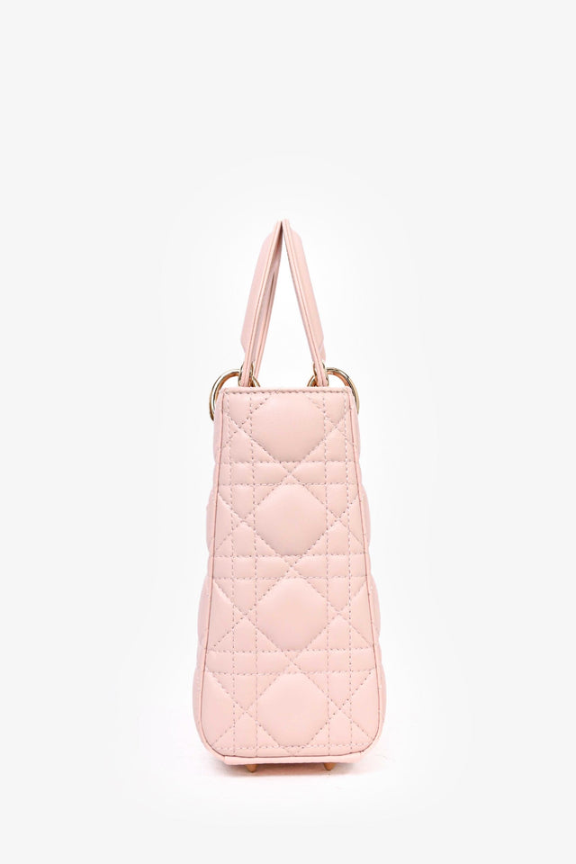 Christian Dior 2022 Pink Cannage Leather ABC Small Lady Dior Top Handle with Strap