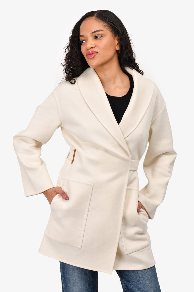 Hermes Cream Cashmere Wrap Coat Size 36