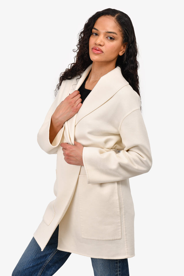 Hermes Cream Cashmere Wrap Coat Size 36