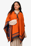 Louis Vuitton Orange/Navy Cashmere Leather Tassle Poncho Size O/S