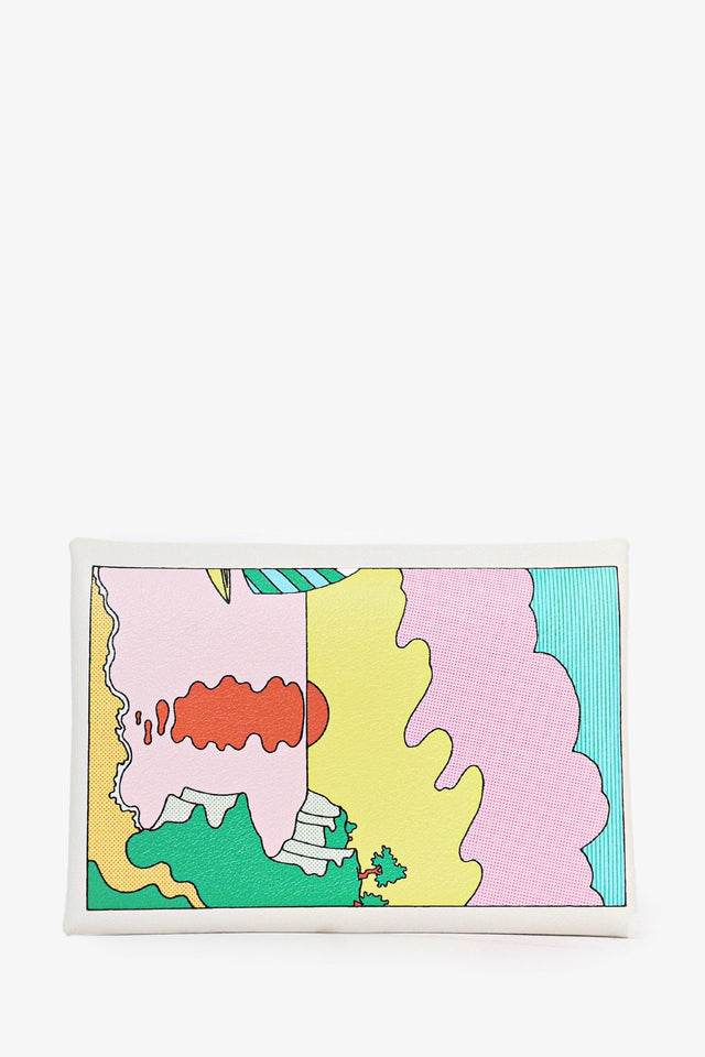 Hermes White Printed Calvi Duo Wallet