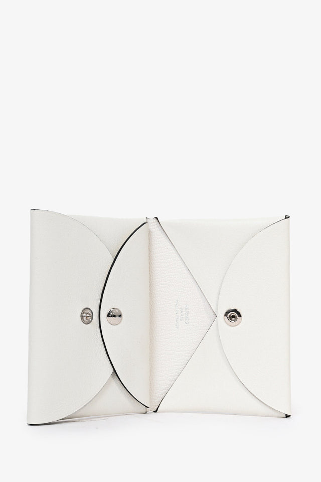 Hermes White Printed Calvi Duo Wallet