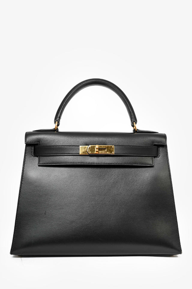 Hermes 1999 Box Leather Kelly 28 Top Handle with Strap