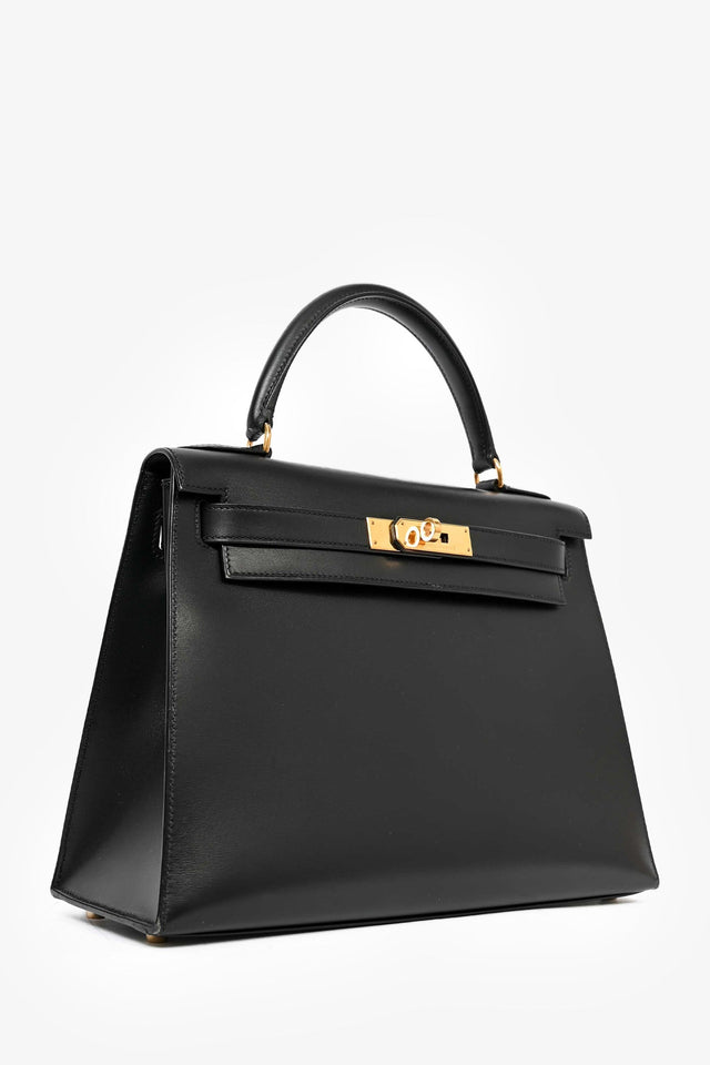 Hermes 1999 Box Leather Kelly 28 Top Handle with Strap