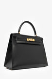 Hermes 1999 Box Leather Kelly 28 Top Handle with Strap