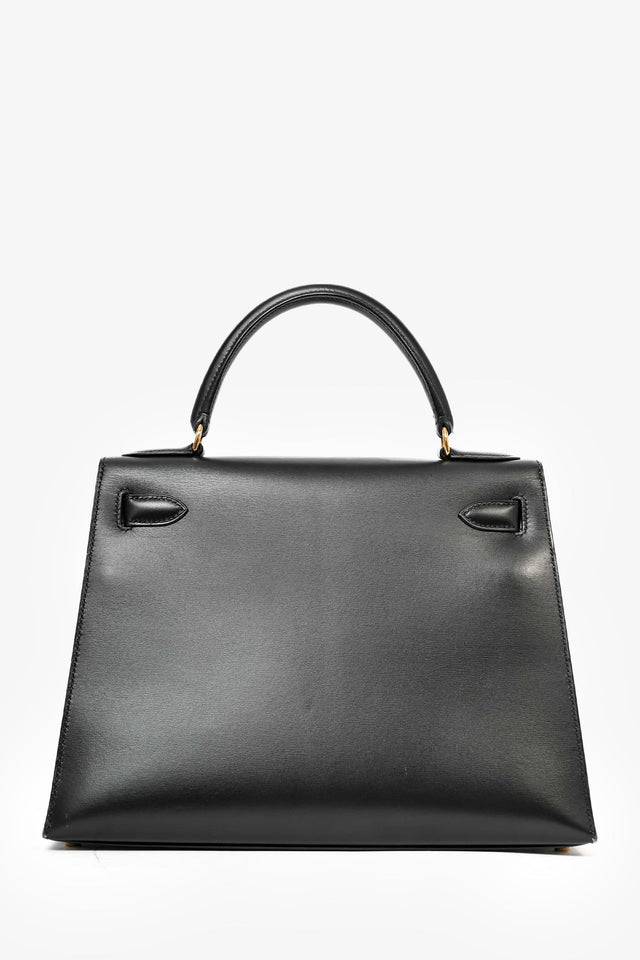 Hermes 1999 Box Leather Kelly 28 Top Handle with Strap