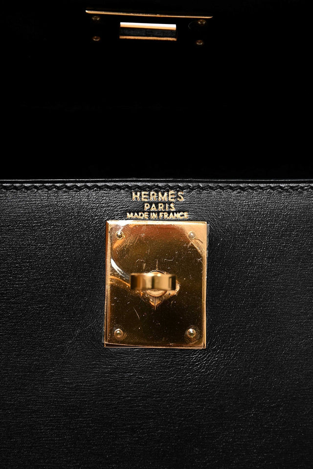 Hermes 1999 Box Leather Kelly 28 Top Handle with Strap