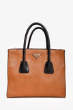 Prada Brown/Black Leather Bicolour Twin Pocket Top Handle with Strap