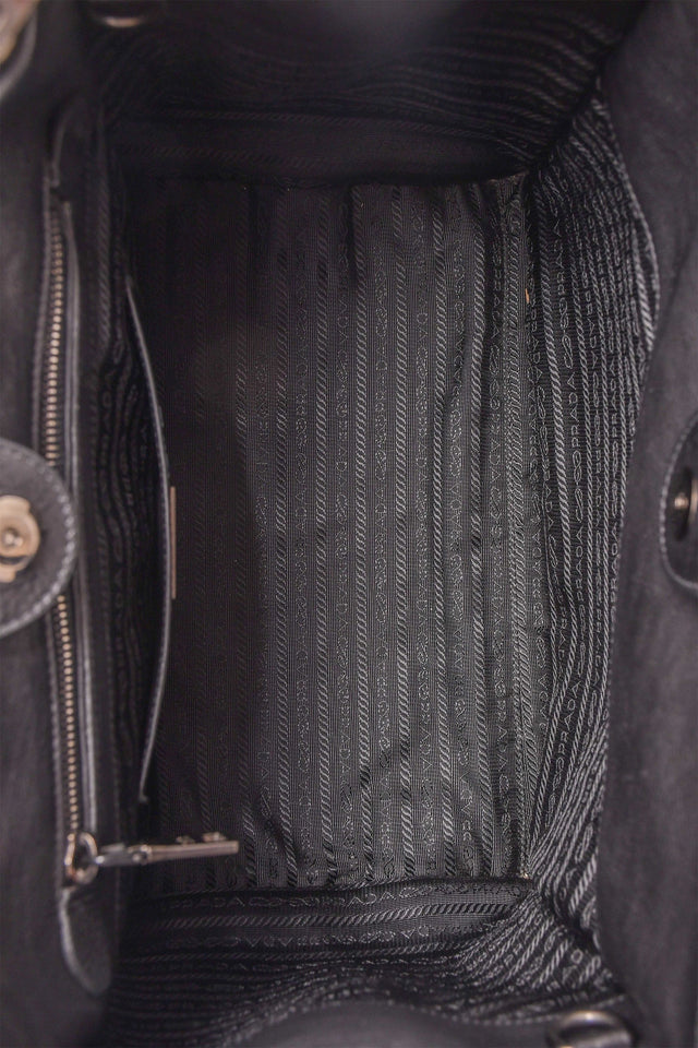 Prada Brown/Black Leather Bicolour Twin Pocket Top Handle with Strap