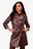 Louis Vuitton Brown Leather Monogram Trench Coat Size 36 with Belt