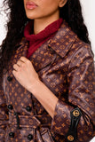 Louis Vuitton Brown Leather Monogram Trench Coat Size 36 with Belt