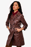 Louis Vuitton Brown Leather Monogram Trench Coat Size 36 with Belt