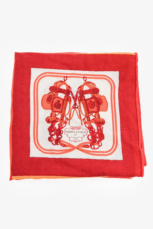 Hermes Red/Orange Cashmere/Silk Printed Scarf