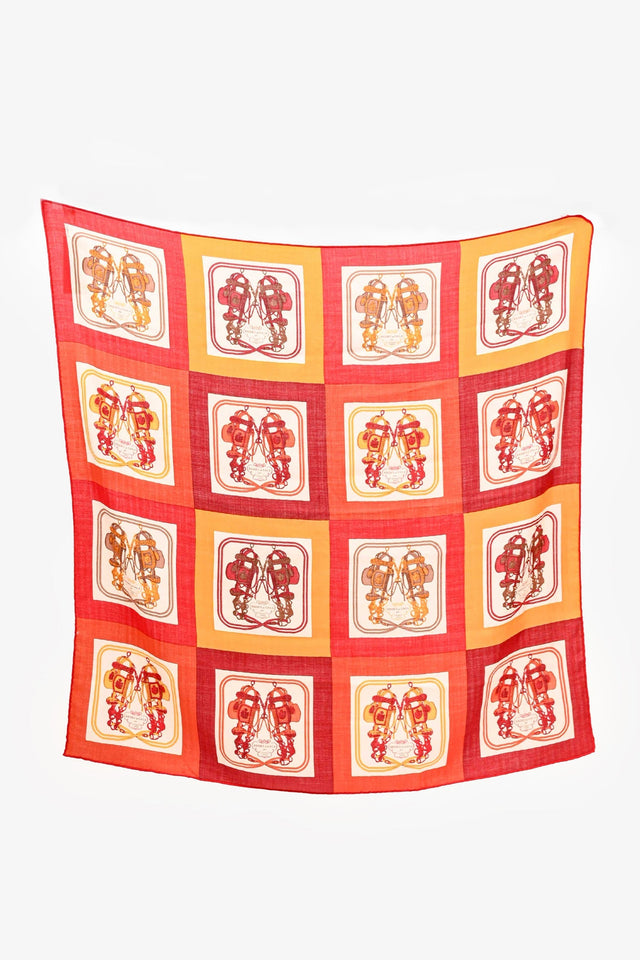 Hermes Red/Orange Cashmere/Silk Printed Scarf