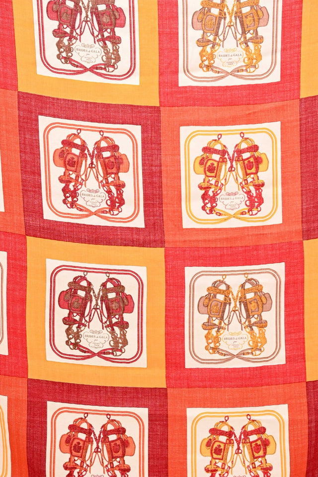 Hermes Red/Orange Cashmere/Silk Printed Scarf