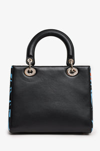 Christian Dior 2016 Black/Blue Leather Floral Printed Lady Dior