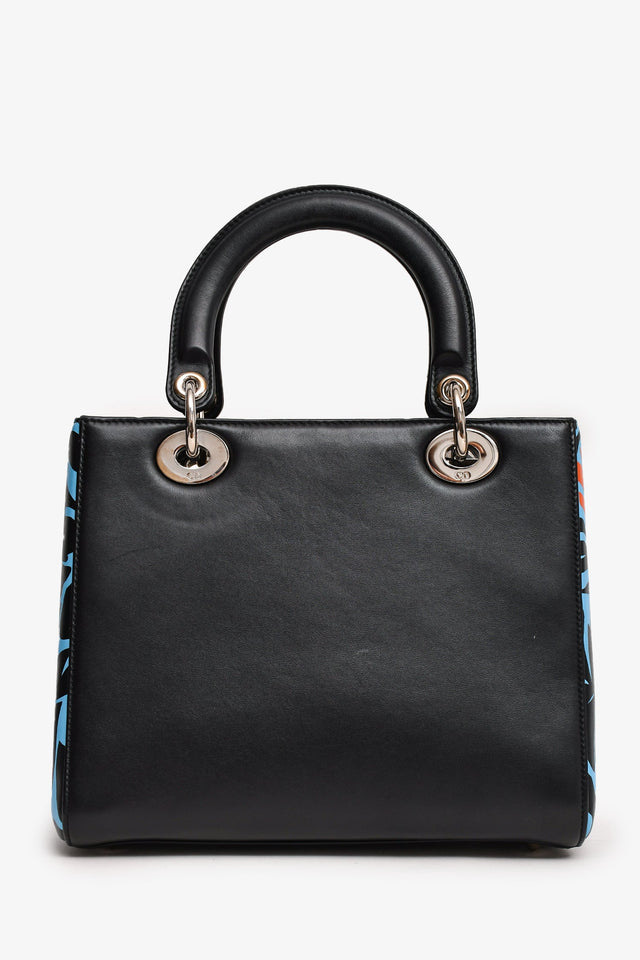 Christian Dior 2016 Black/Blue Leather Floral Printed Lady Dior