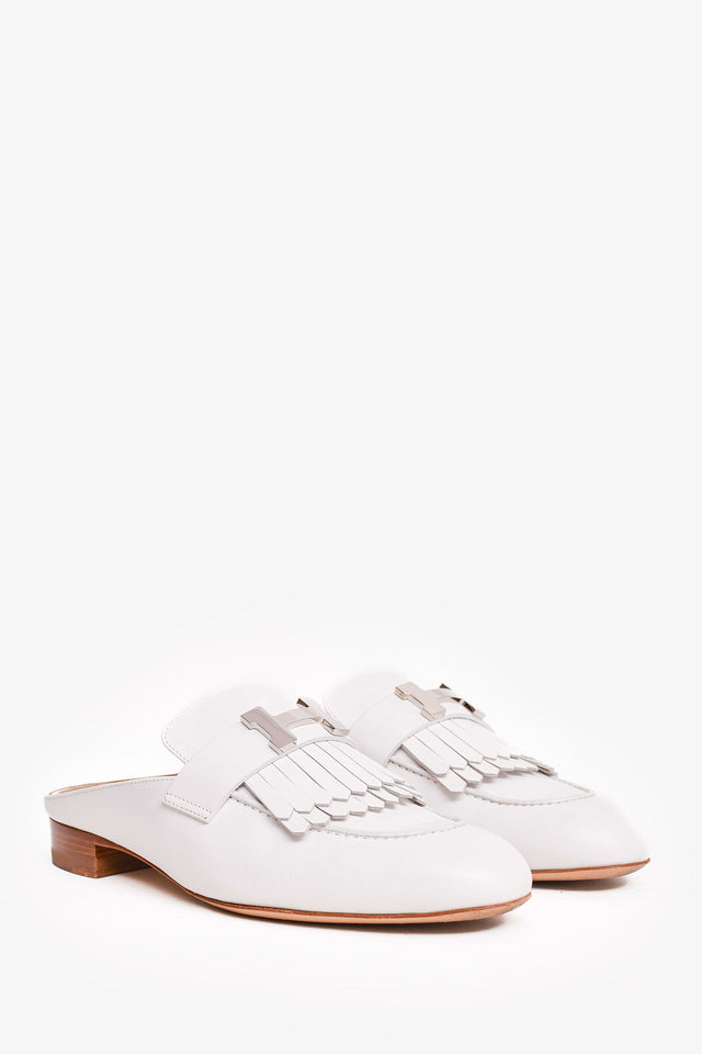 Hermes White Leather Royal Slip On loafers Size 37