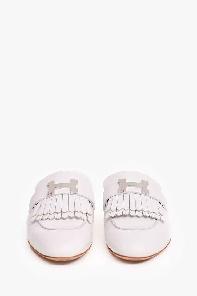 Hermes White Leather Royal Slip On loafers Size 37