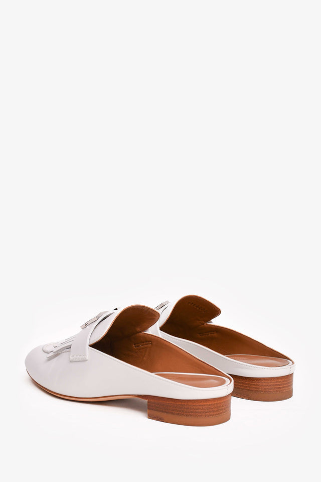 Hermes White Leather Royal Slip On loafers Size 37